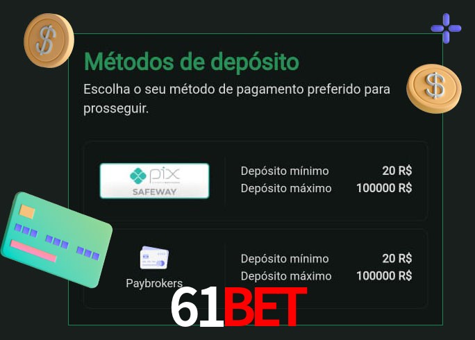 O cassino 61Bet oferece uma grande variedade de métodos de pagamento